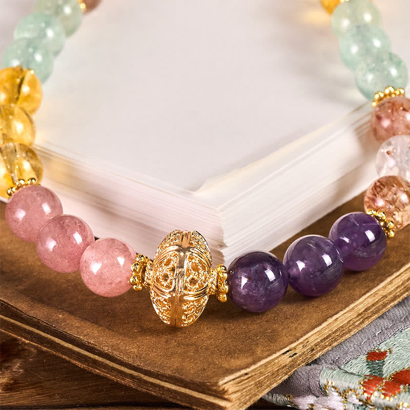 EverestArtstudios 8mm Multicolored Amethyst Strawberry Quartz Balance Key Chain Phone Hanging Decoration
