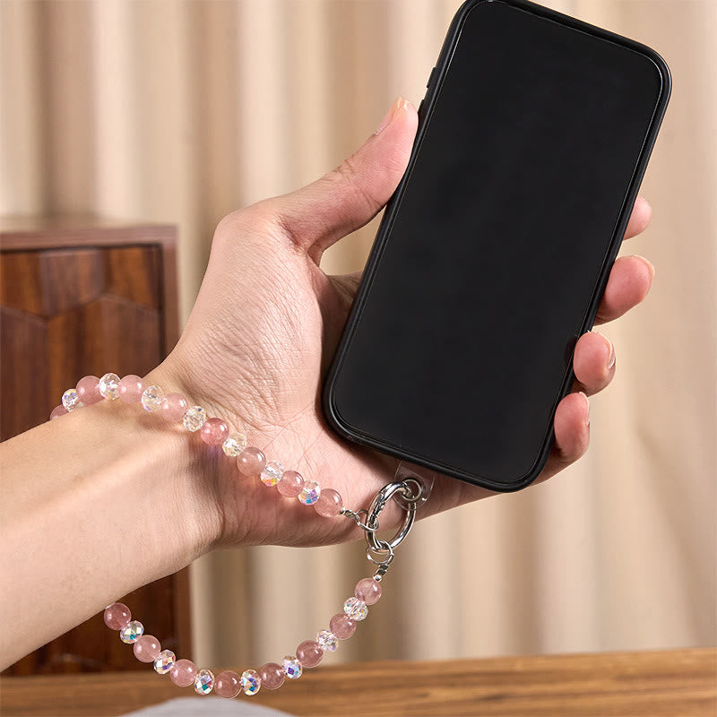 Buddha Stones Natural Strawberry Quartz Beaded Healing Key Chain Phone Hanging Decoration