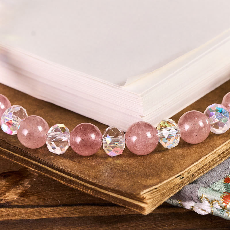 Buddha Stones Natural Strawberry Quartz Beaded Healing Key Chain Phone Hanging Decoration