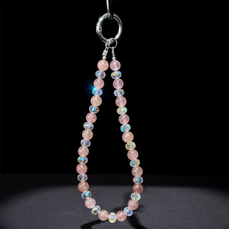 Buddha Stones Natural Strawberry Quartz Beaded Healing Key Chain Phone Hanging Decoration