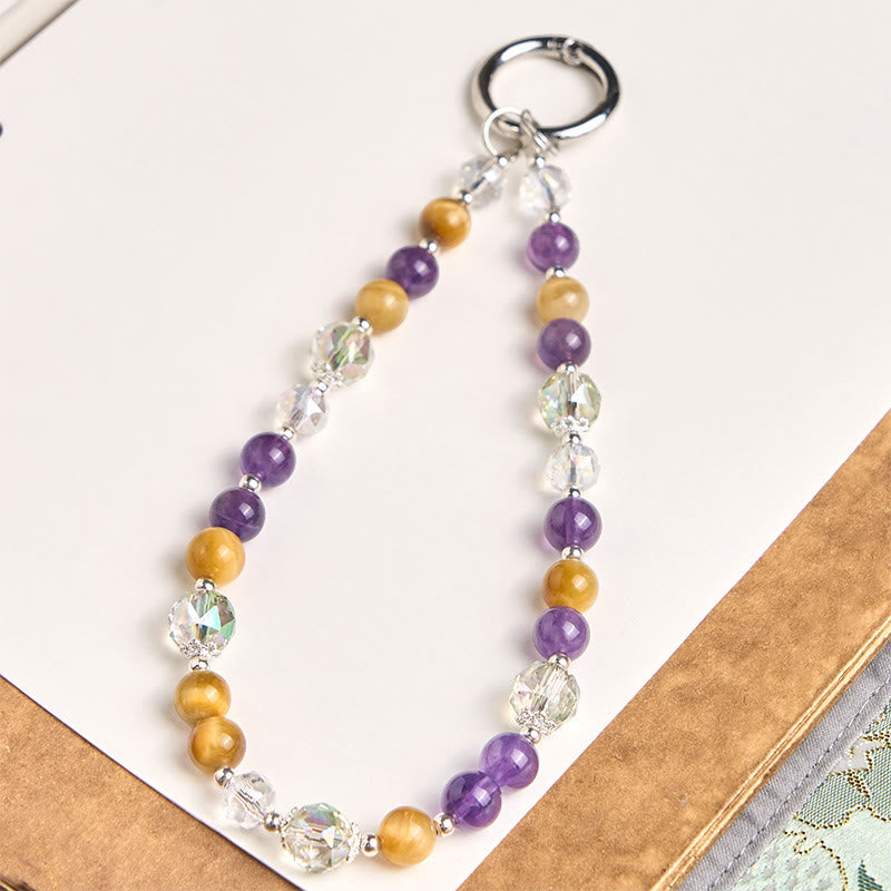 Buddha Stones Amethyst Golden Tiger Eye Beaded Balance Key Chain Phone Hanging Decoration