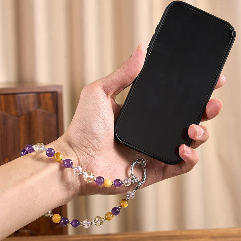 Buddha Stones Amethyst Golden Tiger Eye Beaded Balance Key Chain Phone Hanging Decoration