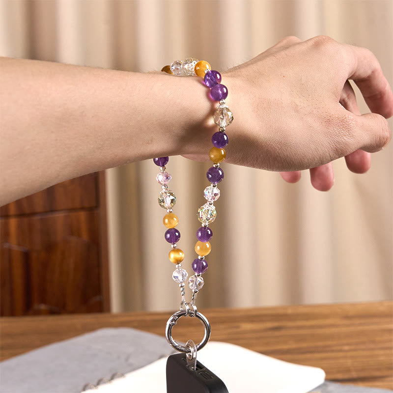 Buddha Stones Amethyst Golden Tiger Eye Beaded Balance Key Chain Phone Hanging Decoration