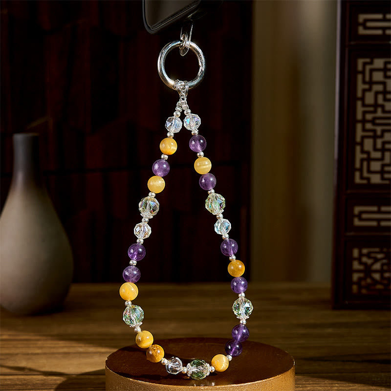 Buddha Stones Amethyst Golden Tiger Eye Beaded Balance Key Chain Phone Hanging Decoration