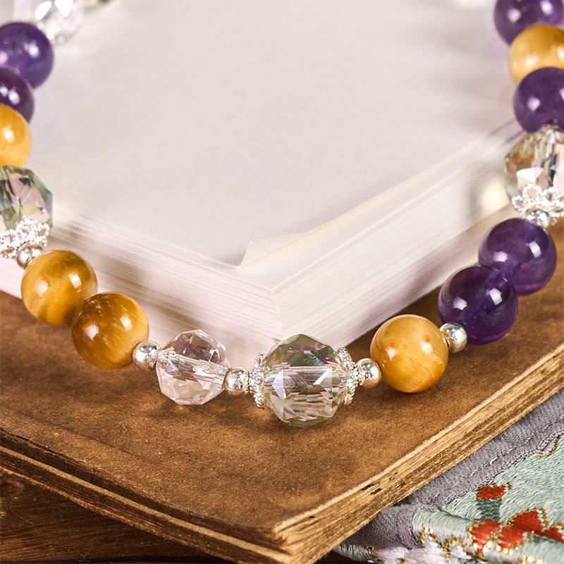 Buddha Stones Amethyst Golden Tiger Eye Beaded Balance Key Chain Phone Hanging Decoration