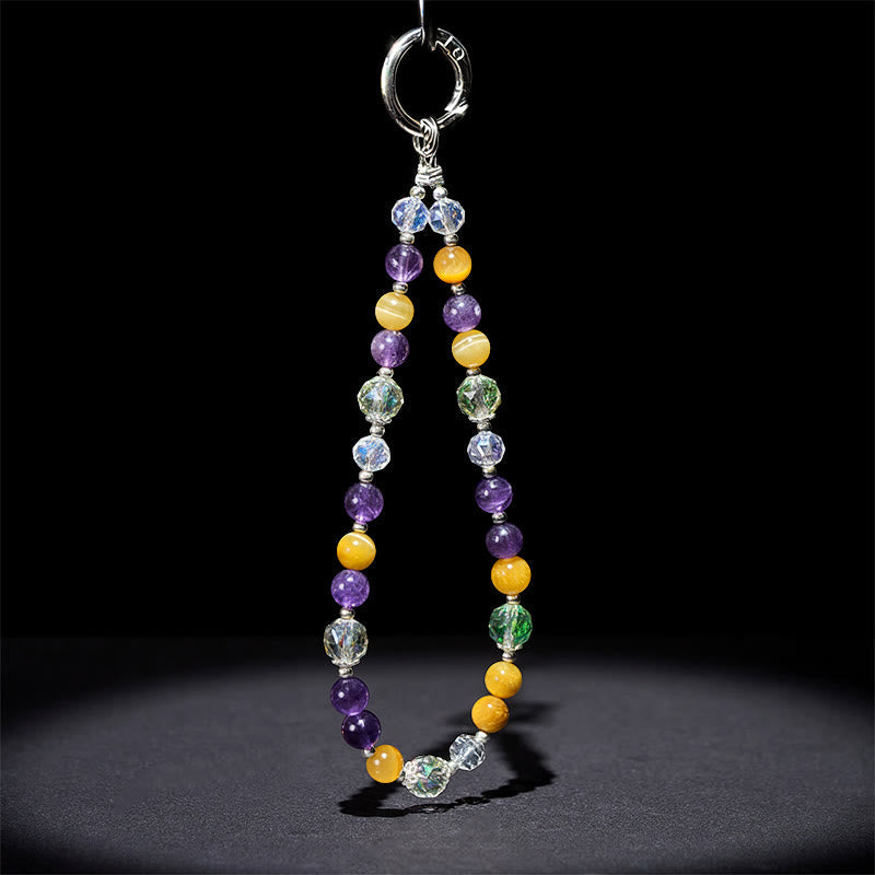 Buddha Stones Amethyst Golden Tiger Eye Beaded Balance Key Chain Phone Hanging Decoration