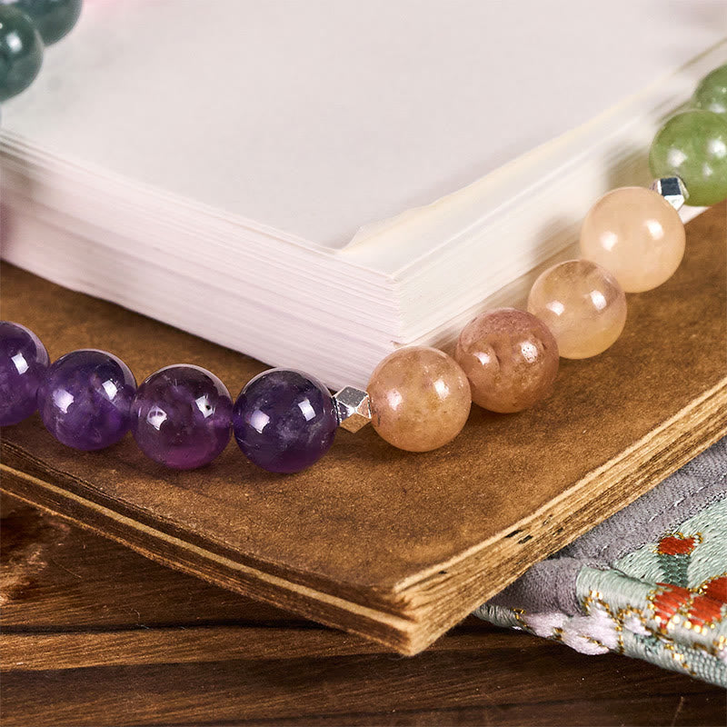 Buddha Stones 8mm Natural Amethyst Balance Beaded Key Chain Phone Hanging Decoration