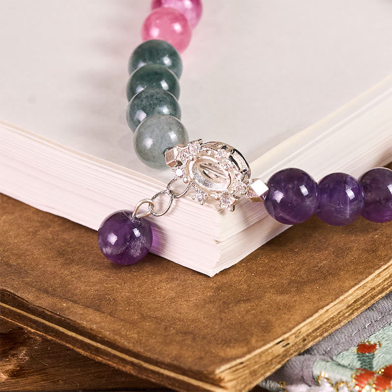 Buddha Stones 8mm Natural Amethyst Balance Beaded Key Chain Phone Hanging Decoration
