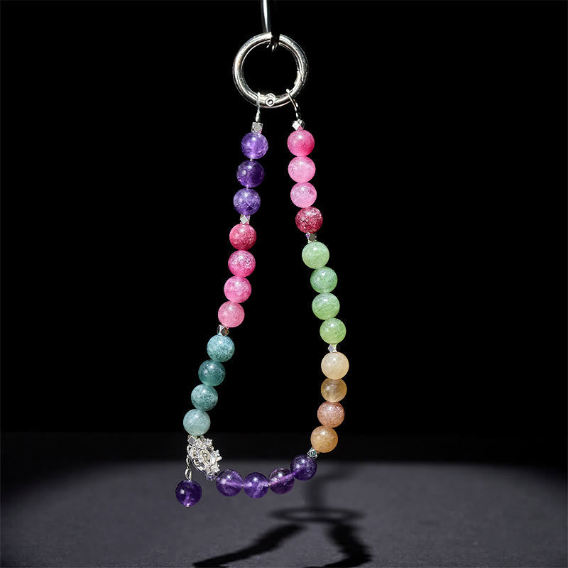 Buddha Stones 8mm Natural Amethyst Balance Beaded Key Chain Phone Hanging Decoration