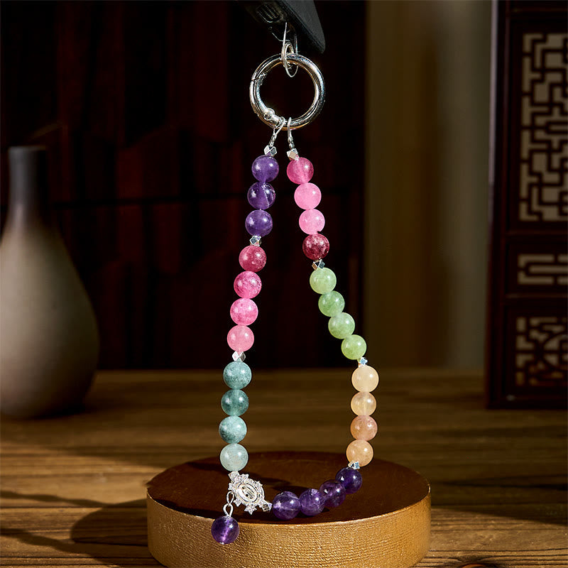 Buddha Stones 8mm Natural Amethyst Balance Beaded Key Chain Phone Hanging Decoration