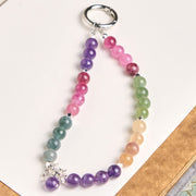 Buddha Stones 8mm Natural Amethyst Balance Beaded Key Chain Phone Hanging Decoration