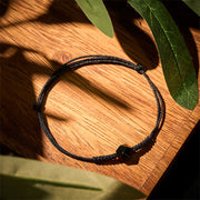 Buddha Stones Natural Black Obsidian String Braided Strength Bracelet