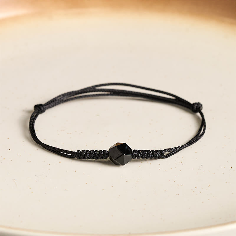 Buddha Stones Natural Black Obsidian String Braided Strength Bracelet