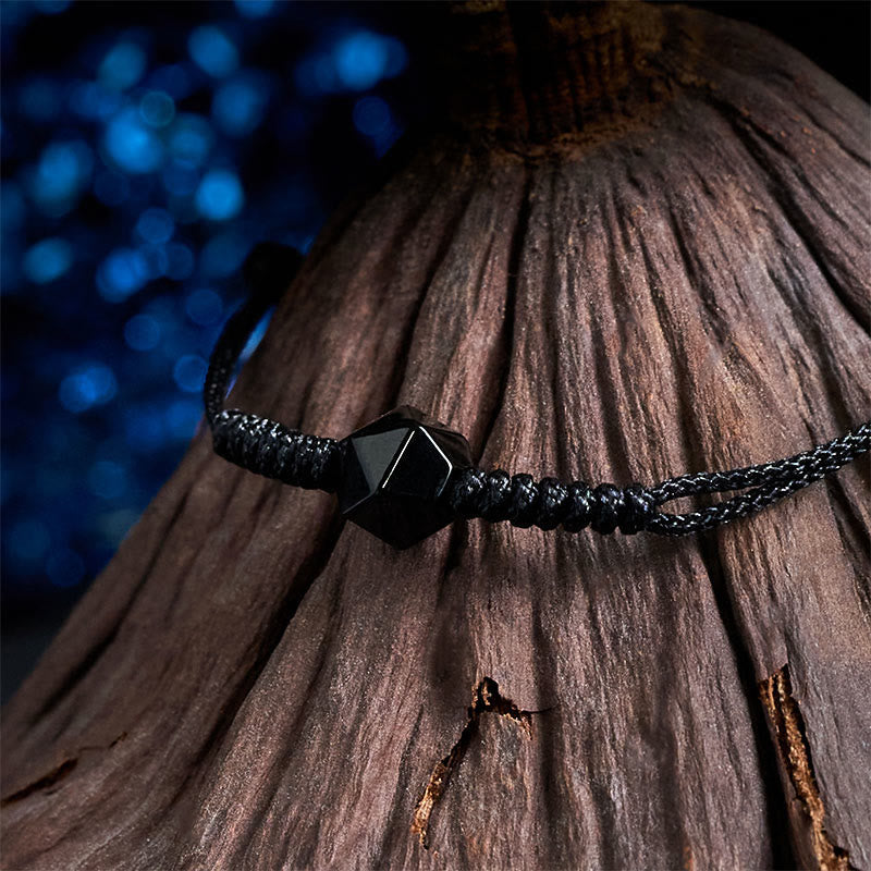 Buddha Stones Natural Black Obsidian String Braided Strength Bracelet