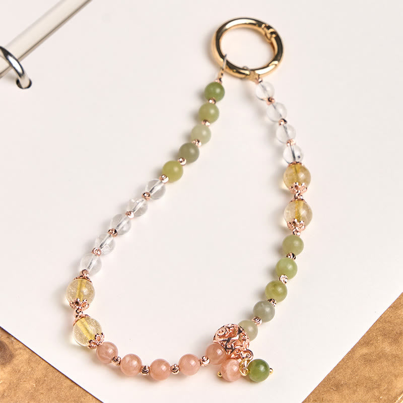 EverestArtstudios Cyan Jade White Crystal Harmony Beads Key Chain Phone Hanging Decoration