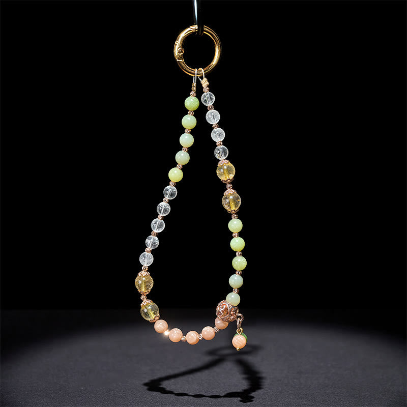 EverestArtstudios Cyan Jade White Crystal Harmony Beads Key Chain Phone Hanging Decoration