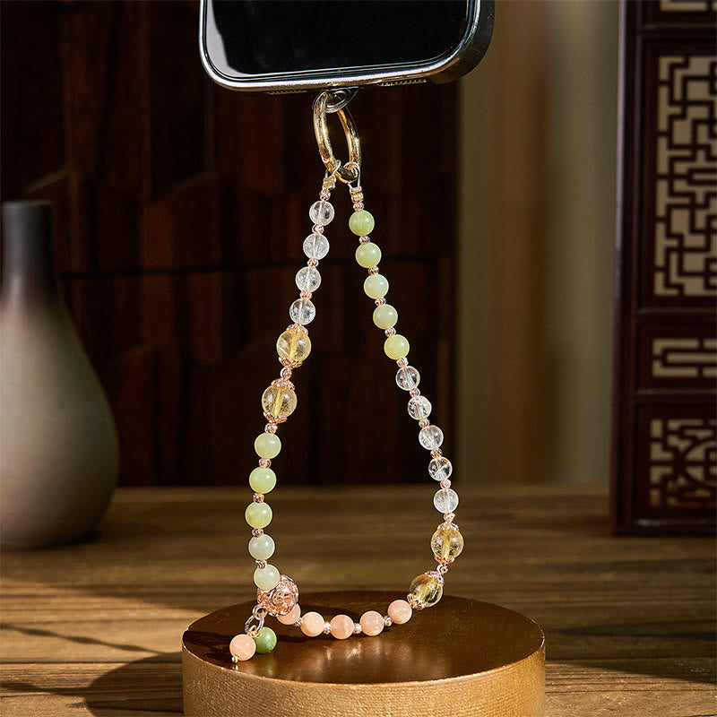 EverestArtstudios Cyan Jade White Crystal Harmony Beads Key Chain Phone Hanging Decoration