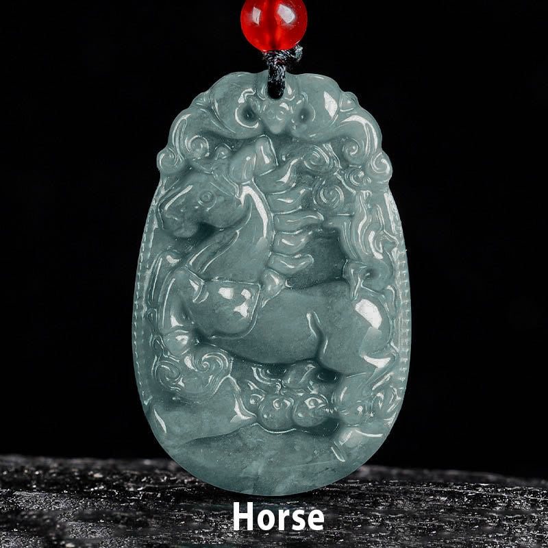 EverestArtstudios Chinese Zodiac Jade Year of the Horse Luck Rope Necklace Pendant