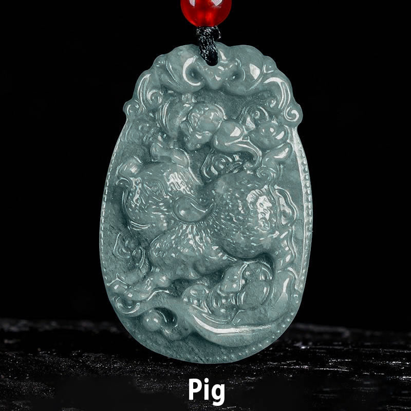 EverestArtstudios Chinese Zodiac Jade Year of the Horse Luck Rope Necklace Pendant