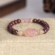 Buddha Stones Garnet Strawberry Quartz Pixiu Lucky Bracelet