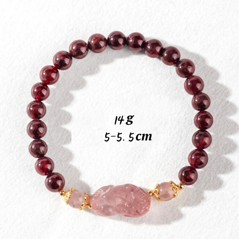 Buddha Stones Garnet Strawberry Quartz Pixiu Lucky Bracelet