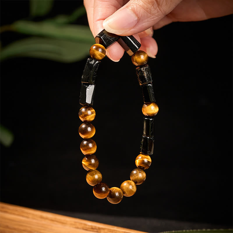 Buddha Stones Natural Black Tourmaline Tiger Eye Positive Bracelet