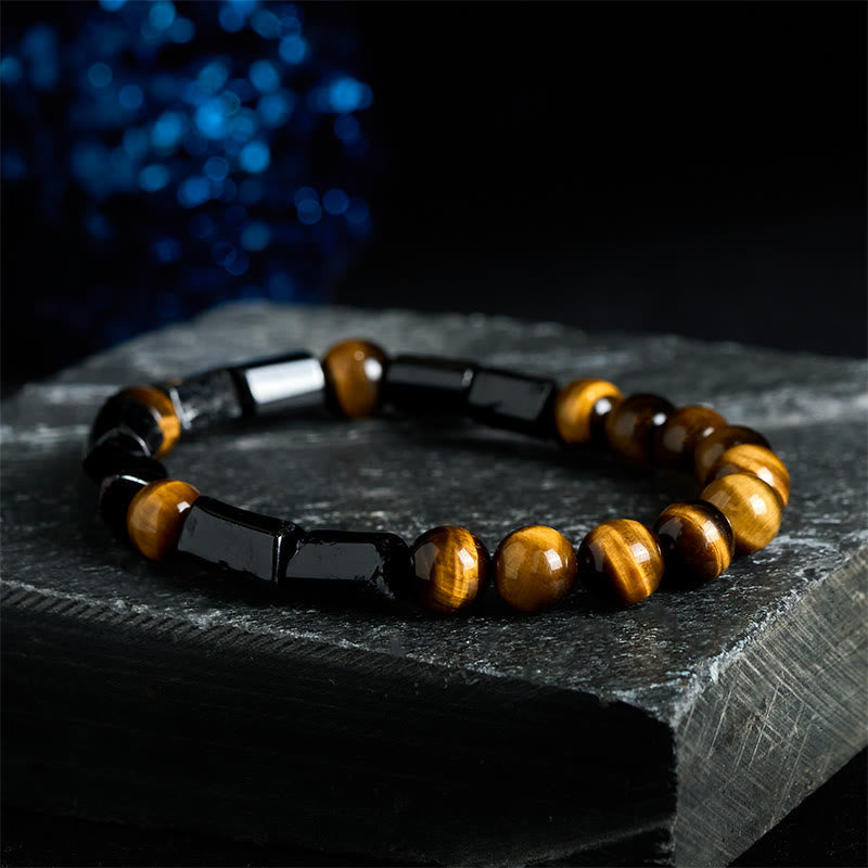 Buddha Stones Natural Black Tourmaline Tiger Eye Positive Bracelet