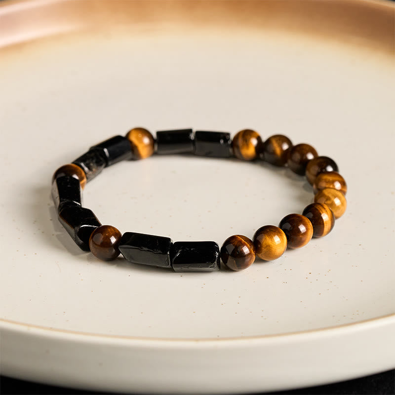 Buddha Stones Natural Black Tourmaline Tiger Eye Positive Bracelet
