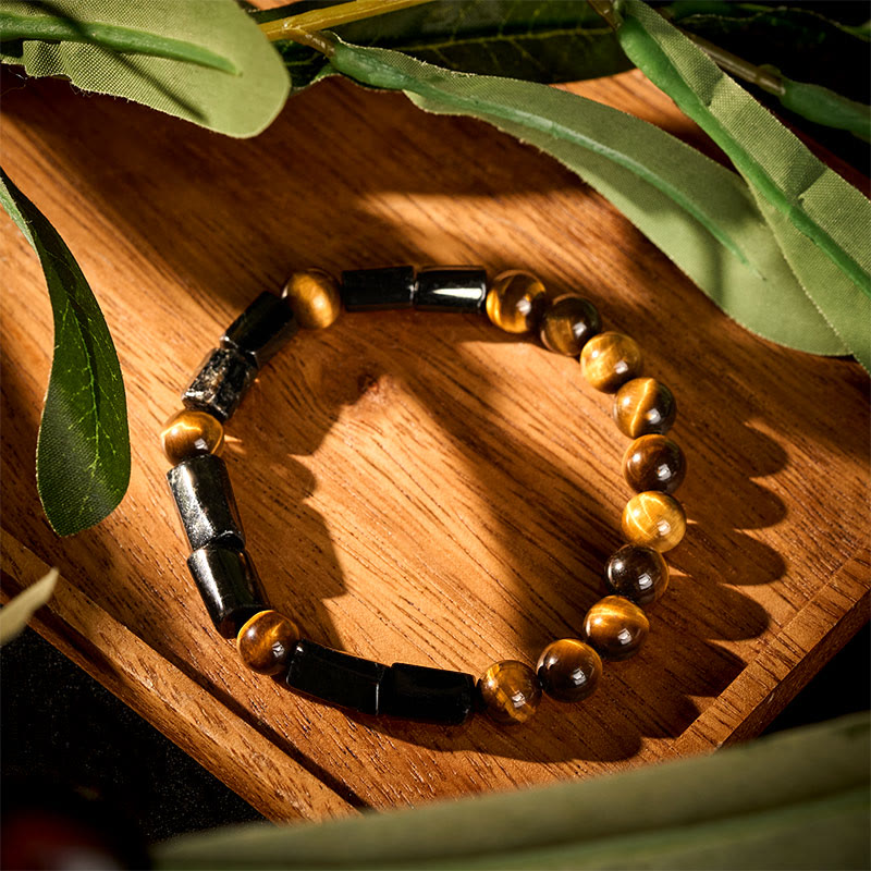 Buddha Stones Natural Black Tourmaline Tiger Eye Positive Bracelet