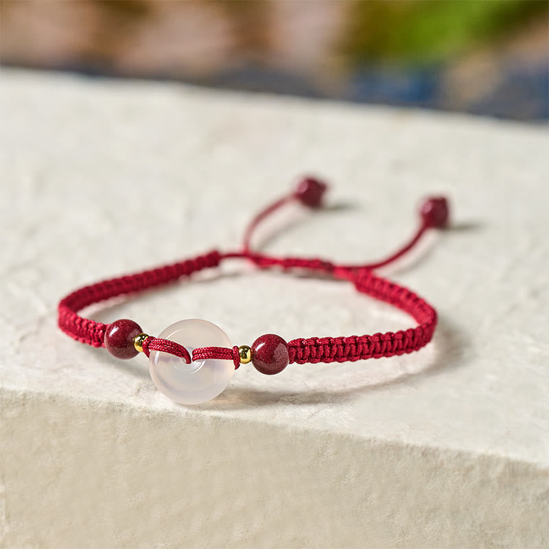 Buddha Stones Peace Buckle White Agate Flat Knot Diamond Knot Red String Connection Bracelet