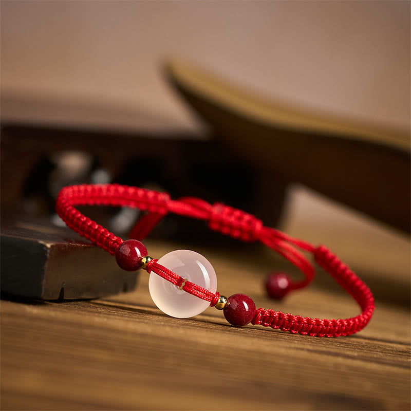 Buddha Stones Peace Buckle White Agate Flat Knot Diamond Knot Red String Connection Bracelet