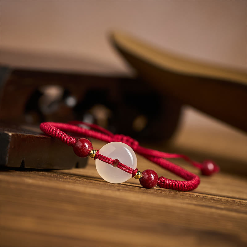 Buddha Stones Peace Buckle White Agate Flat Knot Diamond Knot Red String Connection Bracelet