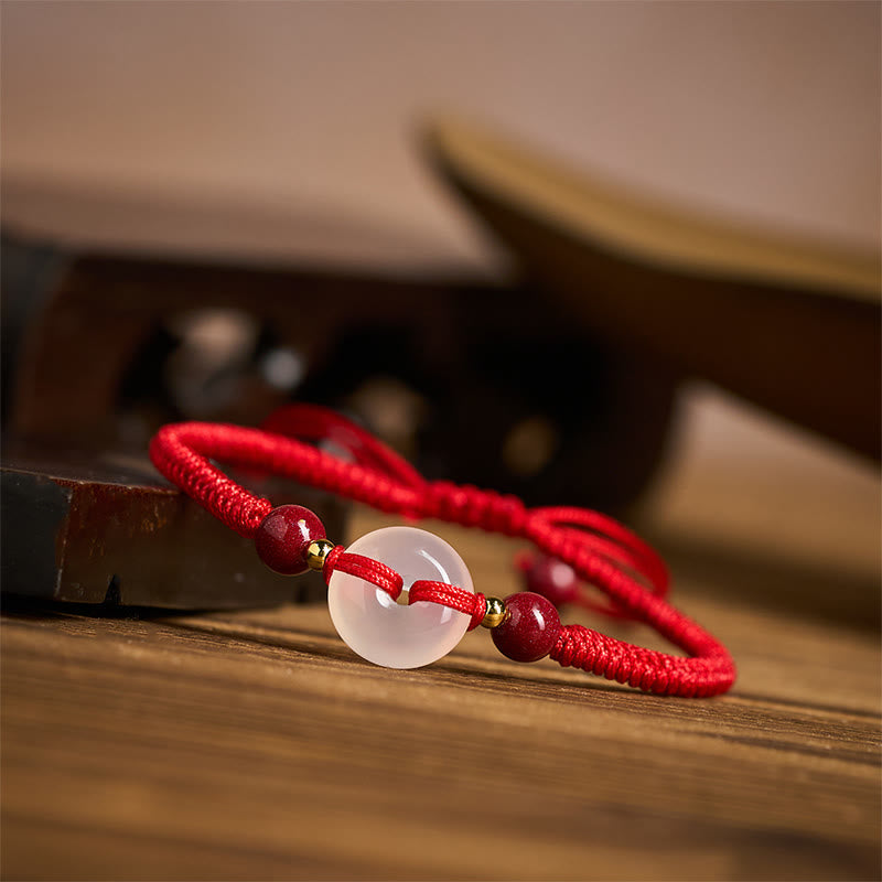 Buddha Stones Peace Buckle White Agate Flat Knot Diamond Knot Red String Connection Bracelet