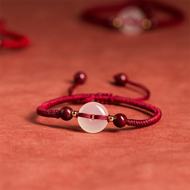 Buddha Stones Peace Buckle White Agate Flat Knot Diamond Knot Red String Connection Bracelet