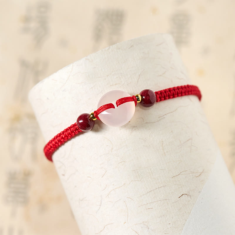 Buddha Stones Peace Buckle White Agate Flat Knot Diamond Knot Red String Connection Bracelet
