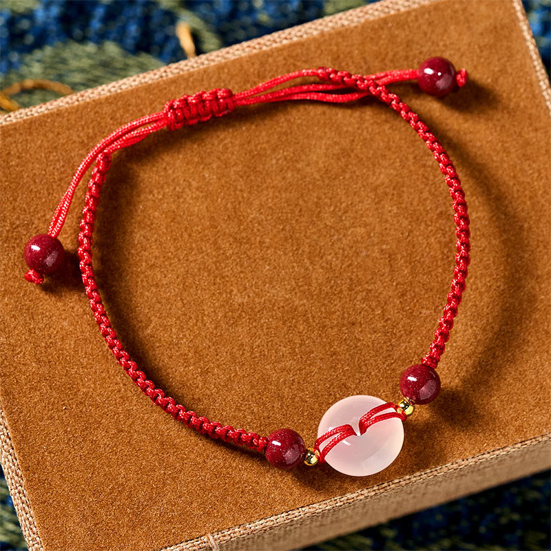 Buddha Stones Peace Buckle White Agate Flat Knot Diamond Knot Red String Connection Bracelet