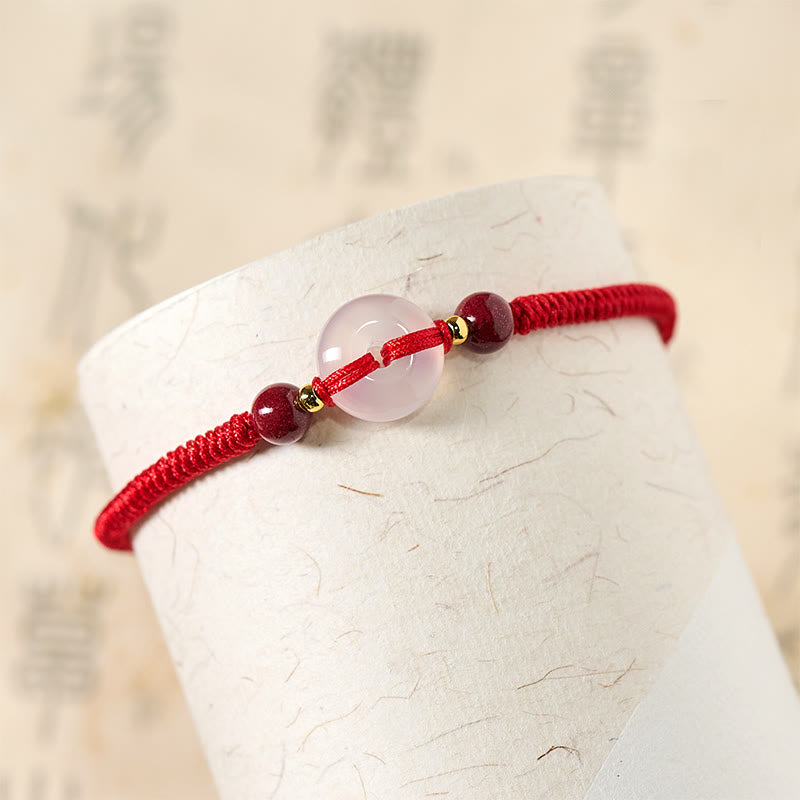 Buddha Stones Peace Buckle White Agate Flat Knot Diamond Knot Red String Connection Bracelet
