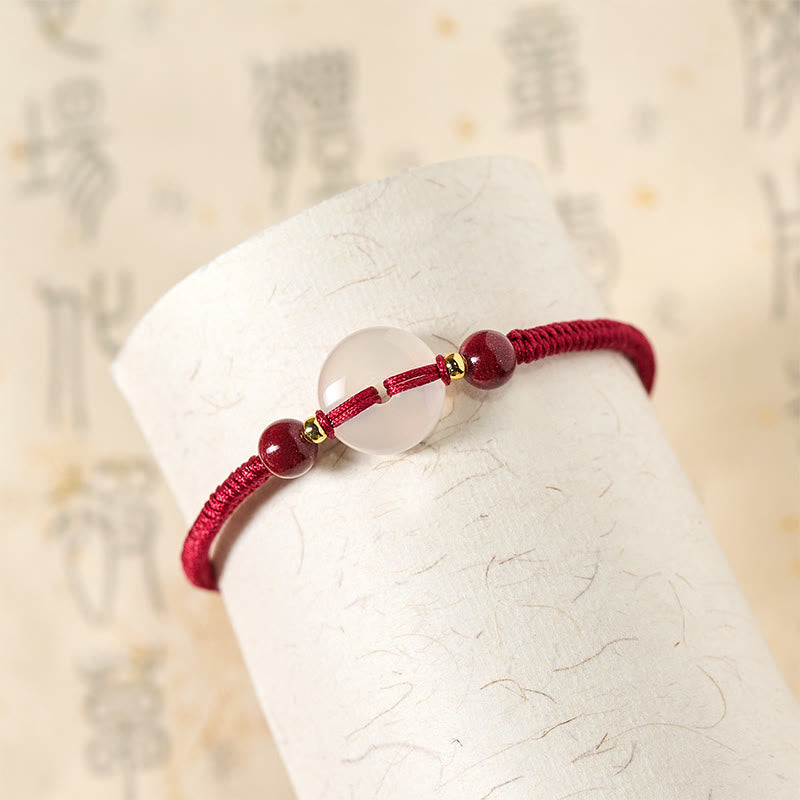 Buddha Stones Peace Buckle White Agate Flat Knot Diamond Knot Red String Connection Bracelet