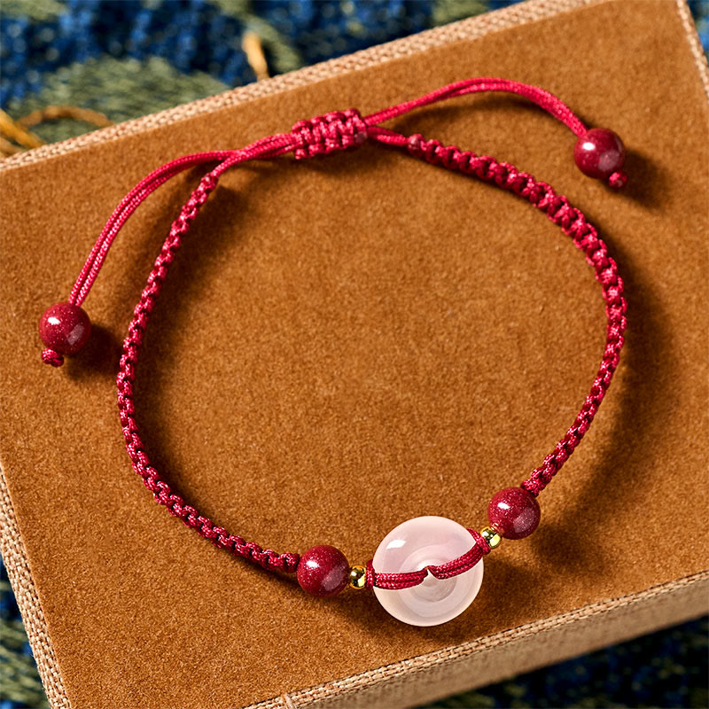 Buddha Stones Peace Buckle White Agate Flat Knot Diamond Knot Red String Connection Bracelet
