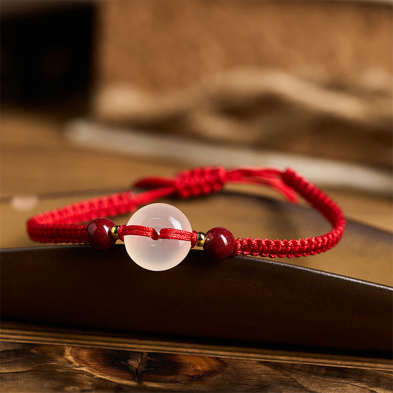 Buddha Stones Peace Buckle White Agate Flat Knot Diamond Knot Red String Connection Bracelet