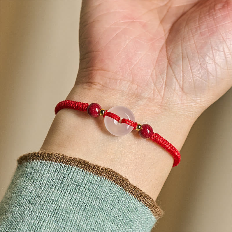 Buddha Stones Peace Buckle White Agate Flat Knot Diamond Knot Red String Connection Bracelet