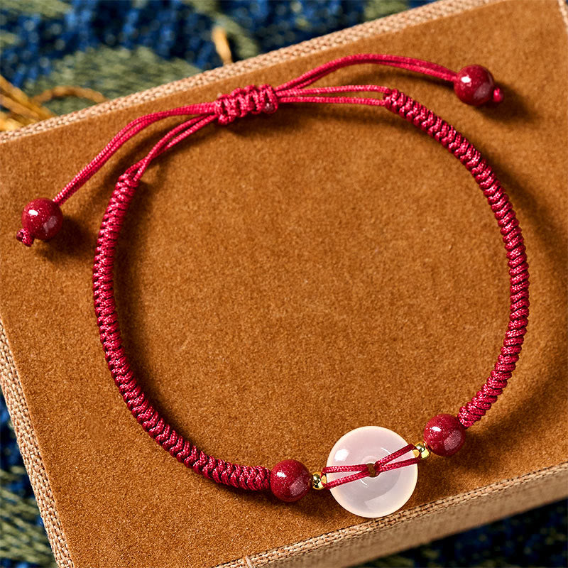 Buddha Stones Peace Buckle White Agate Flat Knot Diamond Knot Red String Connection Bracelet