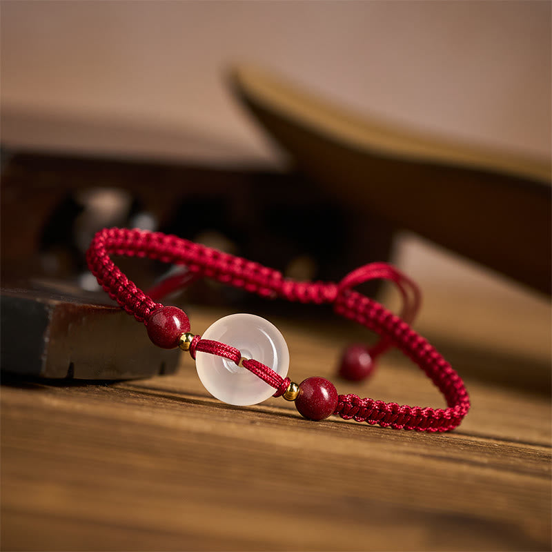Buddha Stones Peace Buckle White Agate Flat Knot Diamond Knot Red String Connection Bracelet