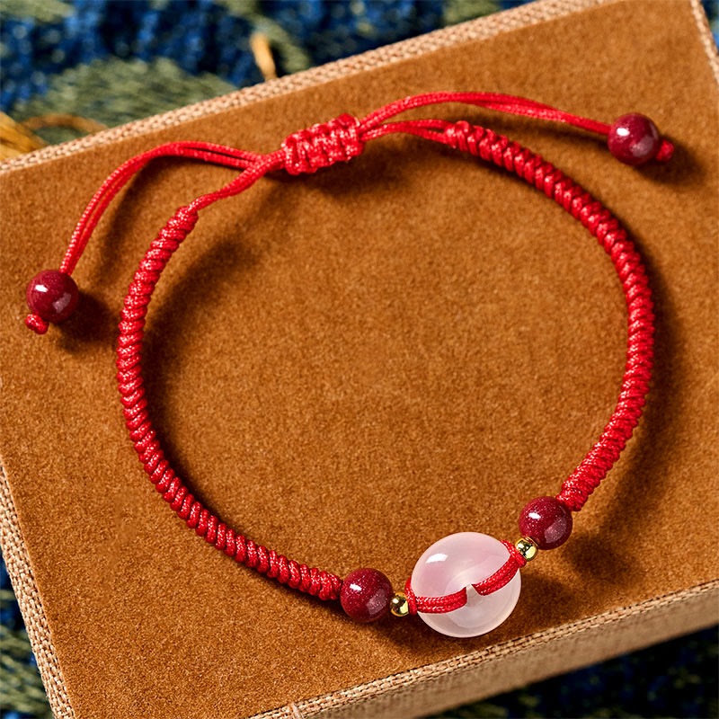 Buddha Stones Peace Buckle White Agate Flat Knot Diamond Knot Red String Connection Bracelet