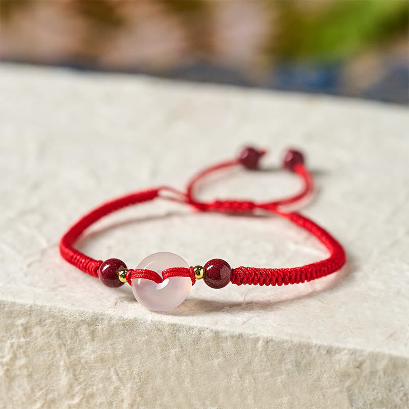 Buddha Stones Peace Buckle White Agate Flat Knot Diamond Knot Red String Connection Bracelet