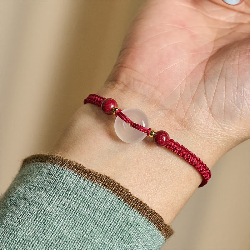 Buddha Stones Peace Buckle White Agate Flat Knot Diamond Knot Red String Connection Bracelet