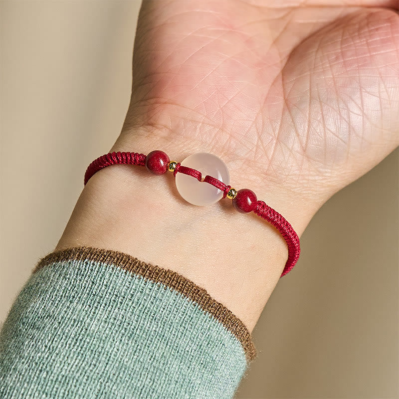 Buddha Stones Peace Buckle White Agate Flat Knot Diamond Knot Red String Connection Bracelet