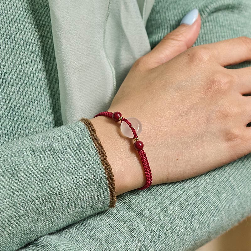 Buddha Stones Peace Buckle White Agate Flat Knot Diamond Knot Red String Connection Bracelet