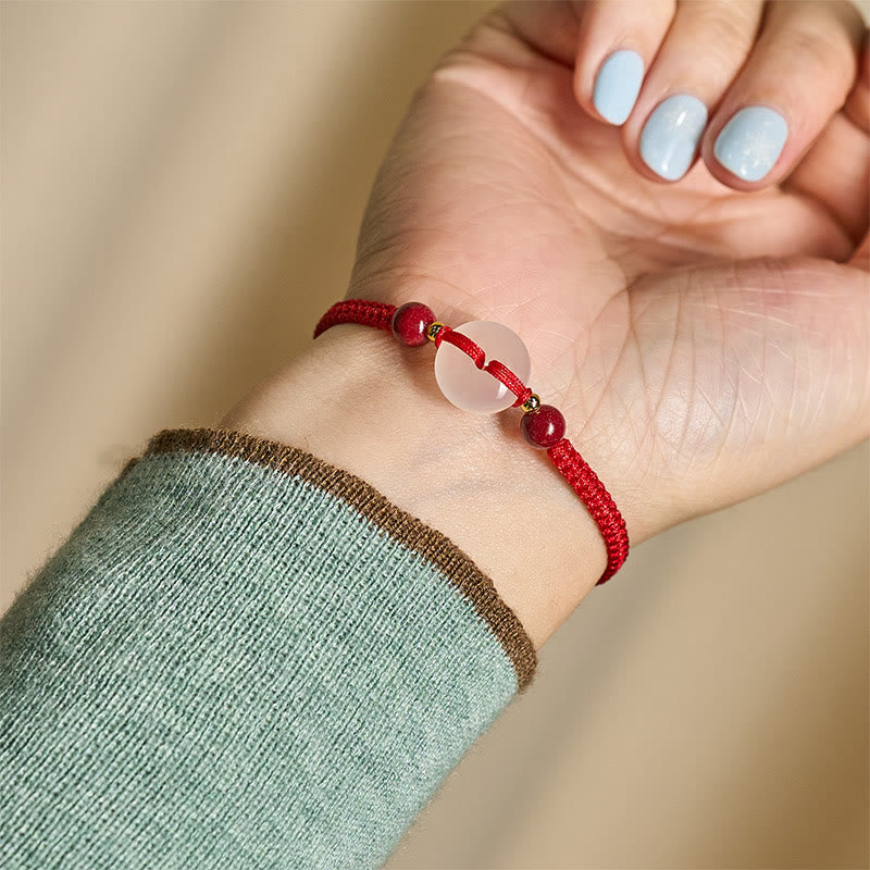 Buddha Stones Peace Buckle White Agate Flat Knot Diamond Knot Red String Connection Bracelet