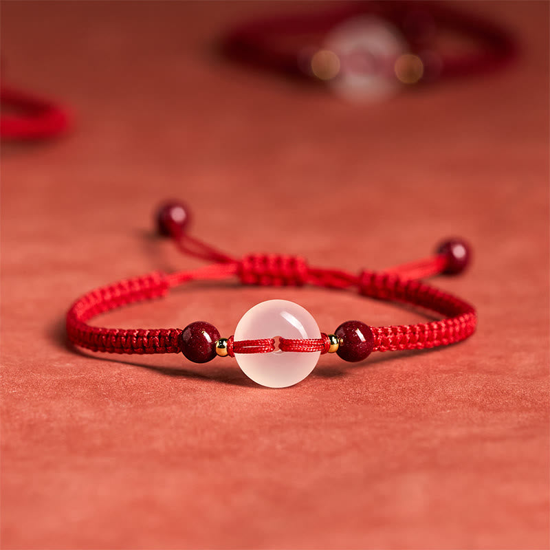 Buddha Stones Peace Buckle White Agate Flat Knot Diamond Knot Red String Connection Bracelet